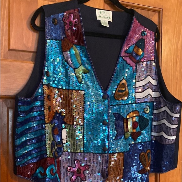 Quacker Factory Vintage Woman Sequin Vest Blue and Purple Size 1XL - Picture 13 of 13